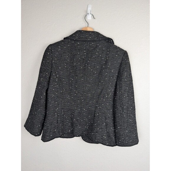 Ann Taylor Blazer Womens 4 Black Tweed Boucle Beaded Button Peter Pan Collar Mb - Picture 6 of 8
